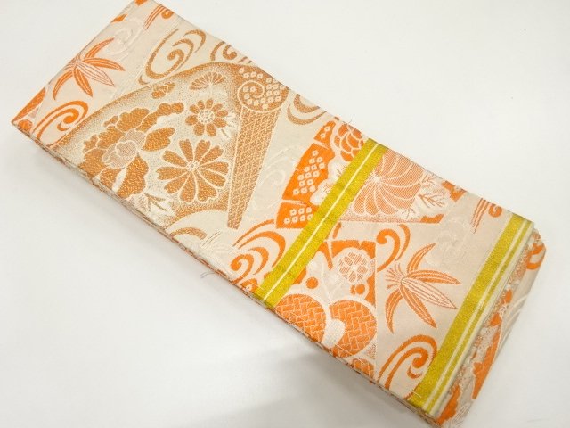 JAPANESE KIMONO / ANTIQUE HANHABA OBI / PEONY / CHRYSANTHEMUM PATTERNS